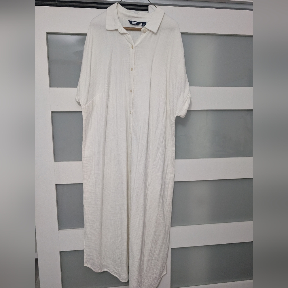 Lands' End White Casual V-Neck Maxi Dress